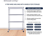 48"x24"x72" Prime Heavy Duty Chrome 4-Tier Wire Shelving NSF 3200 LBS MAX Capacity Storage Rack for Commercial, Hospital, School, Garage, and Kitchen Uses (with Wheels)