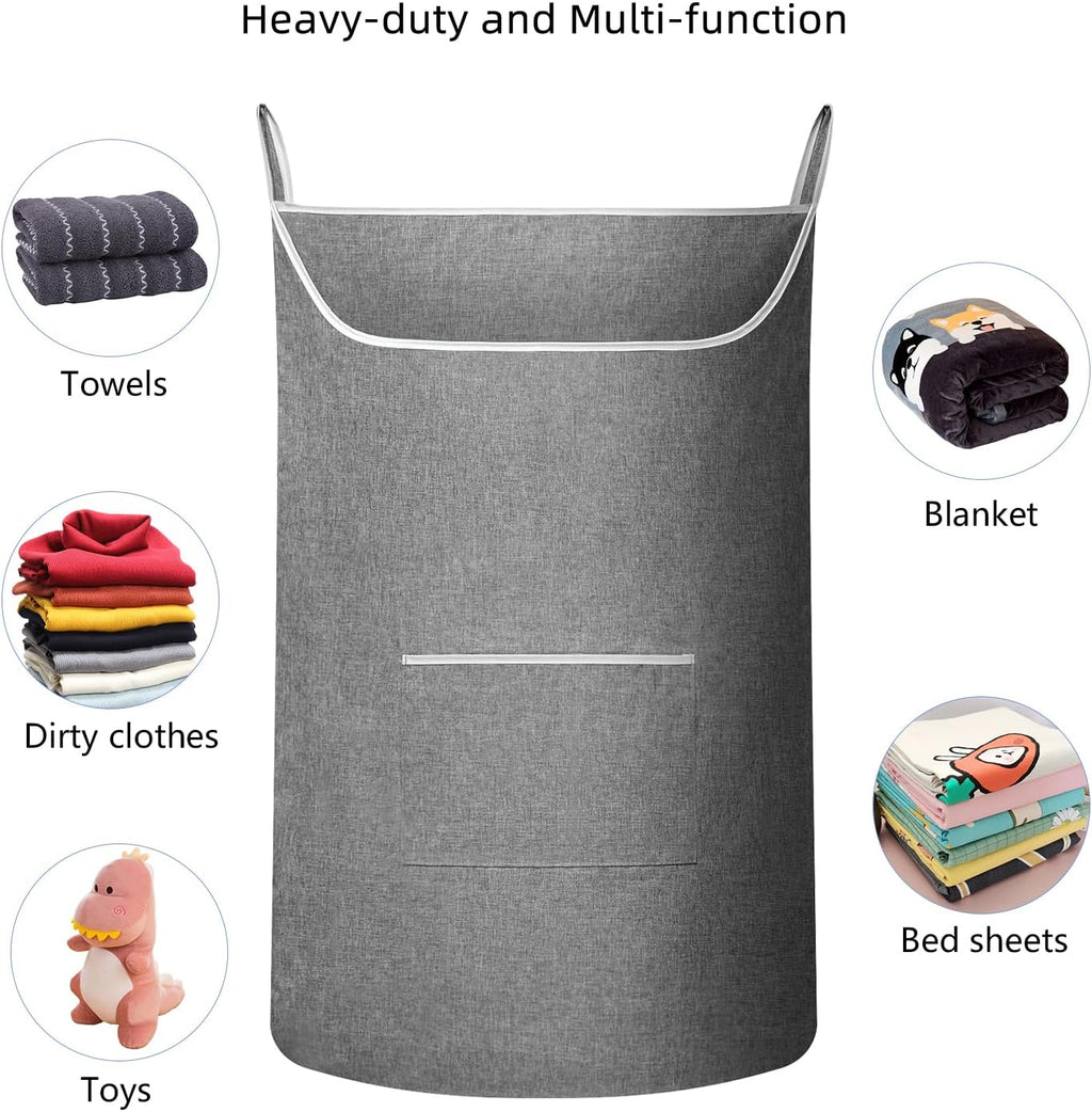 X-Large Hanging Laundry Hamper Bag, Door Hanging Hamper with Front Pocket Dirty Clothes Hanging Laundry Bag Large Size 35X22 inch Door Laundry Basket (Grey)