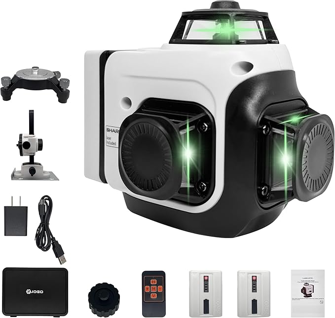 Laser Level 360 Self Leveling, 3x360° 3D Green Line Laser Level for Picture Hanging, Rechargeable Lazer Level with Type-C Charger, 2 * 6000mAh Batteries, Magnetic Rotating Stand and Hard Case