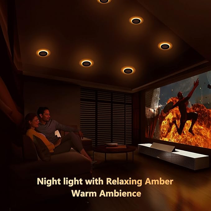 CycevSun 6 Pack Black Recessed Lights 4 Inch with Night Light, Canless Ultra Thin Wafer Downlight Pot Outdoor Exterior Soffit Lighting, Dimmable & 5 Color Selectable, 9W, ETL & Energy Star