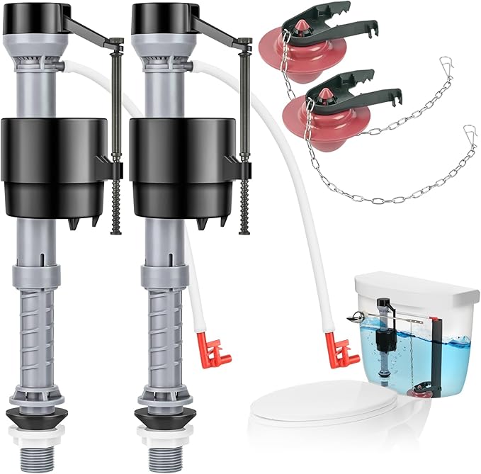 Universal Toilet Flusher Replacement Kit, Water-Saving & Height Adjustable Fill Valve, 2-Inch Flapper, Quiet & Anti-Siphon Toilet Repair Kit Inside Tank, Easy to Install (Red, 2-Pack)