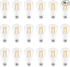 Dimmable E26 Edison Bulbs 2700K Warm White, 6W Equivalent to 60 watt E26 LED Bulb, ST58 Vintage Light Bulbs, 600LM, 90+ CRI, E26 Base, Clear Glass, 18 Pack