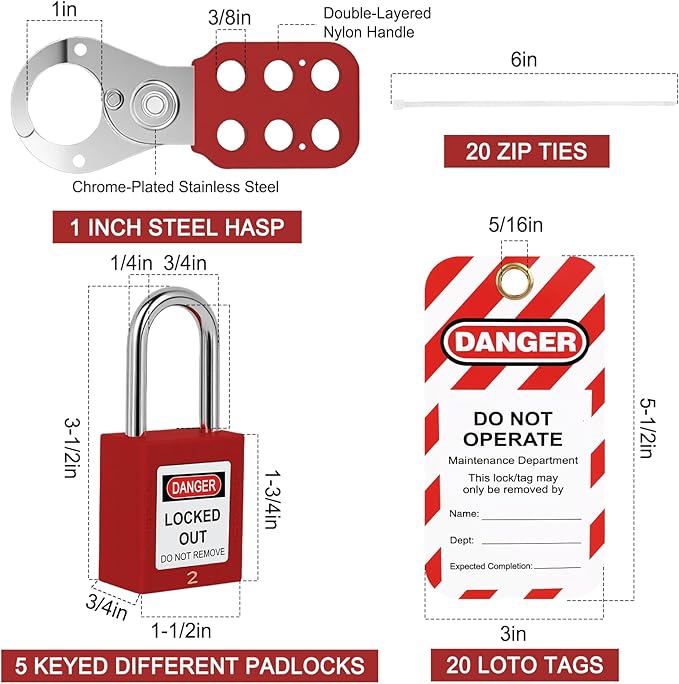 Lockout Tagout Station with Loto Devices - Lock Out Tag Out Kit Board with 4 Pack Safety Lock Set, Hasp for Padlocks, 20 Do Not Operate Tags