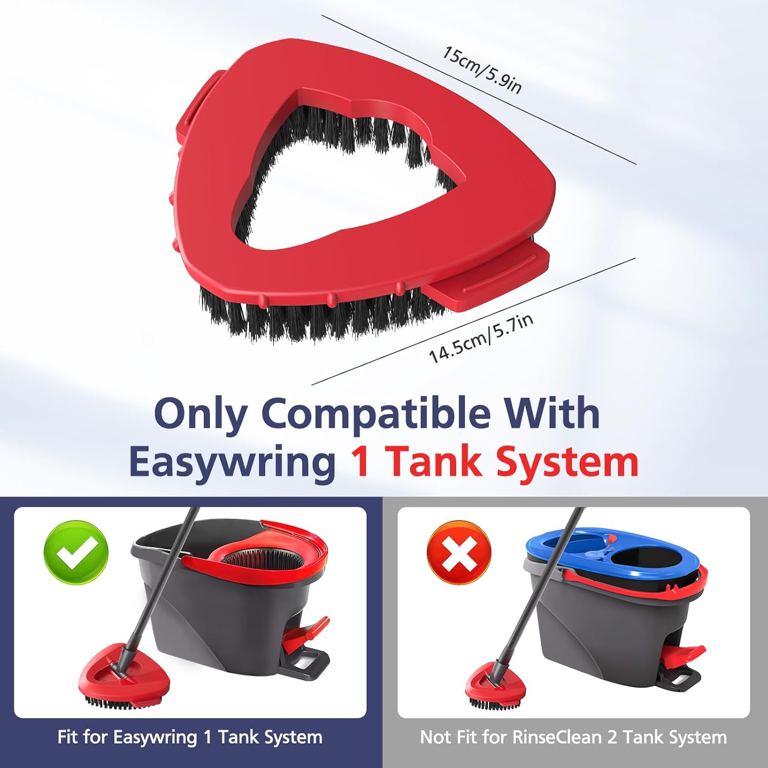 2 Pack 1-Tank Spin Mop Scrub Brush Head Replacement for O Ceda EasyWring 1-Tank System(Red), Hard Bristle Scrubber Brush for Floor Cleaning Accessories (Not Fit for RinseClean 2-Tank)