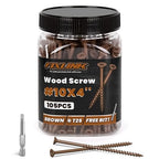 Wood Screws 4 Inch, FIXLINK Deck Screws #10 x 4, 105 PCS, Epoxy Coated, T25 Star Bit Above 1500 Hour Salt Spray Coating Outdoor Decking Screws Excellent Rust Resistant for Wood Fence, Brown