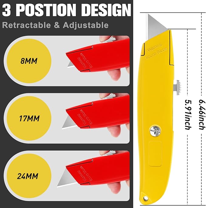 DIYSELF 8 Pack Box Cutters, Premium Utility Knife, Box Cutter Retractable Heavy Duty, Box Opener, Razor Blades Utility Knife for Cardboard and Boxes