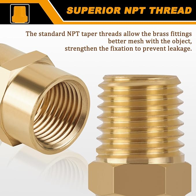 KOOTANS 12pcs Brass Pipe Fitting, NPT Hex Nipple, Coupling, 1/8" x 1/8" NPT Male Pipe, 1/8" x 1/8" NPT Female Pipe Fittings Set (6 Nipple & 6 Coupling)