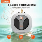 VEVOR Electric Mini-Tank Water Heater 4-Gallon Tank, 1440W Hot Water Boiler Storage, Safety Temperature Pressure Valve Easy Install, for Kichen Bathroom Restaurant, Shelf Wall Mounted