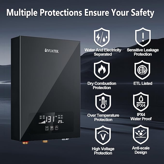 Electric Tankless Water Heater SIVUATEK 18kW, 240V - On-Demand Hot Water for Whole House - ETL Certified, Self Modulating - Compact Design for Easy Installation - for 3 Point of Use Hot Water