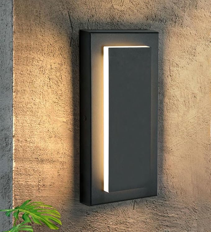 tewei Outdoor Wall Light Fixture & Indoor Wall Sconce Lighting 11.8''Mini Black Modern Rectangular Exterior Wall Sconce, 360° Beam Angle, 3000K Warm White Porch Light for Entrance, Hallway (1 Pack)