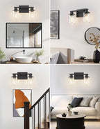 DORESshop 2-Light Black Bathroom Light Fixtures Over Mirror with Clear Glass Shade, Vanity Lights for Bathroom Mirror Hallway Bedroom Living Room, ETL Listed