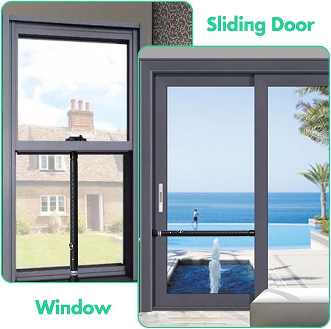 Sliding Door Security Bar, Adjustable Window Security Locks with Rubber Tips 17-50inch, Patio Door Security Lock Black for Home Apartment, Black
