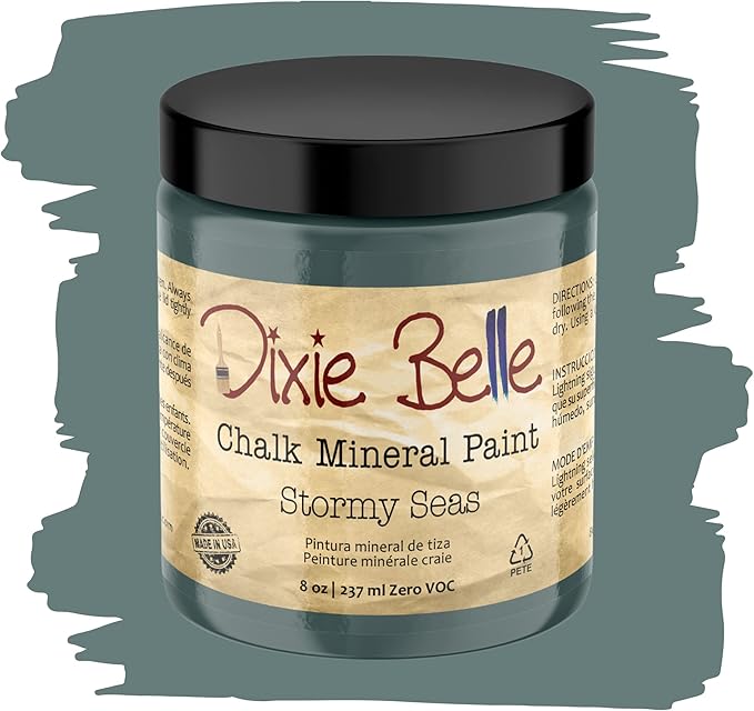Dixie Belle Paint Company Chalk Finish Furniture Paint - Stormy Seas (8oz) - Matte Blue Gray Chic Chalk Mineral DIY Furniture Paint