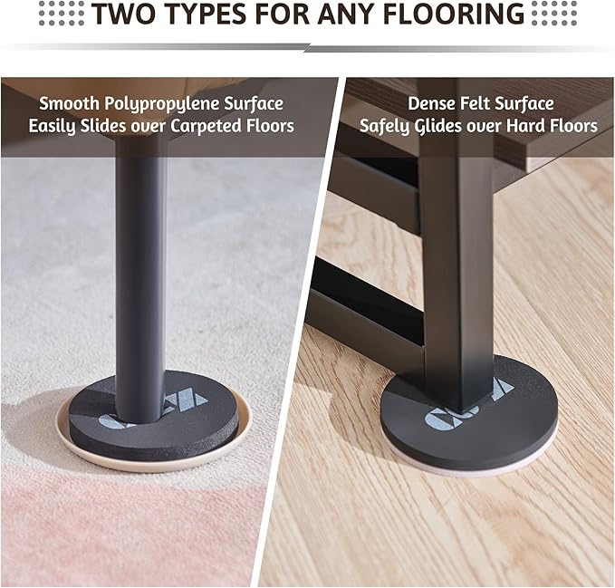 CO-Z Felt Furniture Sliders - 16 Pack with 8 Plastic & 8 Felt Sliders, 3 1/2" Reusable Furniture Sliders for Carpet Hardwood Floors, Heavy-Duty Furniture Gliders Movers, Moving Pads for Hard Surfaces