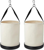 2 Pack Utility Canvas Tool Bucket 15" x 12" All Purpose Canvas Bucket Bag, Truck Tool Organizer with Plastic Bottom Metal Hook for Store Work Accessory, Load Capacity up to 150 Lbs (White)