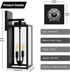 18in Large Outdoor Wall Light Fixtures, Exterior Lighting Fixtures Porch Sconces Wall Mounted, Waterproof Black Outdoor Wall Lanterns Lamps, Outside Lights for House Patio Front Door Entryway, 2-Pack