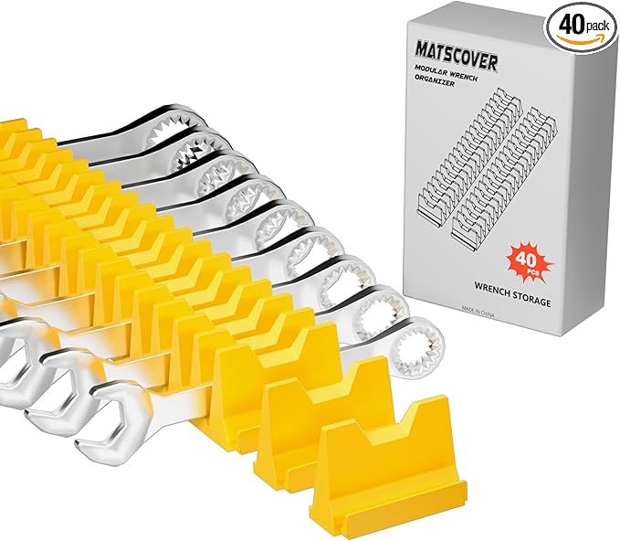 40PCS Modular Wrench Organizer Wrench Holder - Wrench Tool Organizers for Tool Drawer Storage, Wrench Storage Set with Metric & SAE Label, Wrench Rack Tool Gift for Professional Mechanics, Yellow