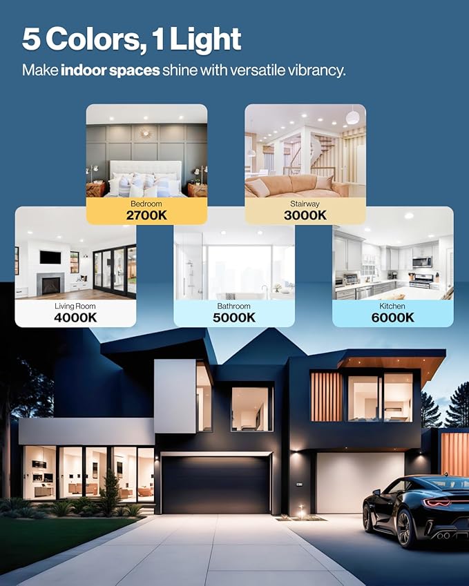 Sunco 24 Pack 6 Inch LED Recessed Light, Canless Ceiling Lights Slim with Junction Box, 850 LM, 14W (100W Equivalent), Selectable CCT 2700K/3000K/4000K/5000K/6000K, Dimmable, Wafer Thin ETL