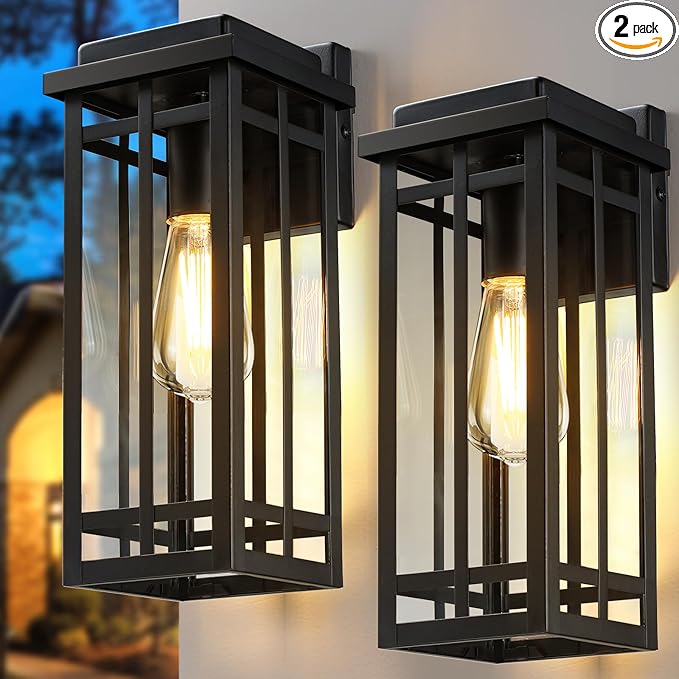 13.8'' Outdoor Wall Light Fixtures 2 Packs, Black Porch Lights Outdoor Lighting for House, Exterior Lighting Fixtures Wall Lanterns, Waterproof Modern Outside Sconce Lights for Patio Garage(No Sensor)