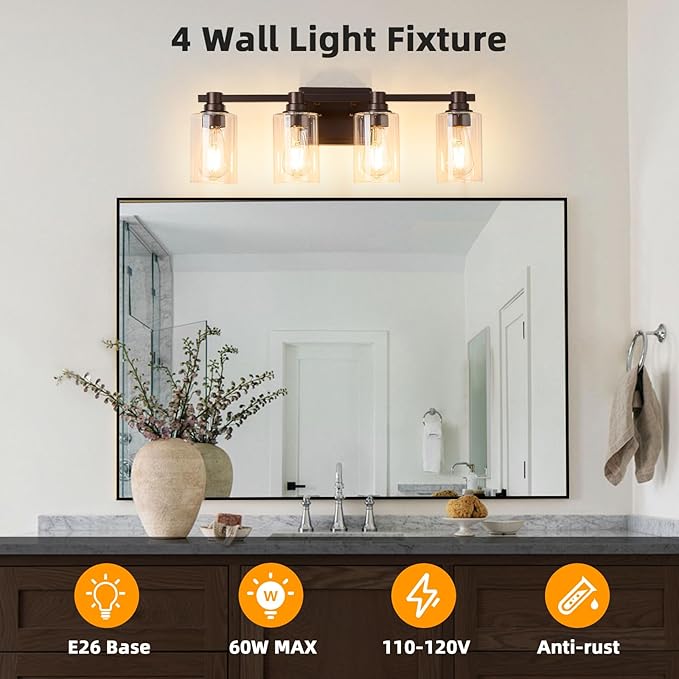 4 Lights Bathroom Lighting Fixtures Over Mirror Oil Rubbed Bronze Bathroom Vanity Light Fixture Farmhouse Vanity Light Vintage for Bedroom Living Room Hallway