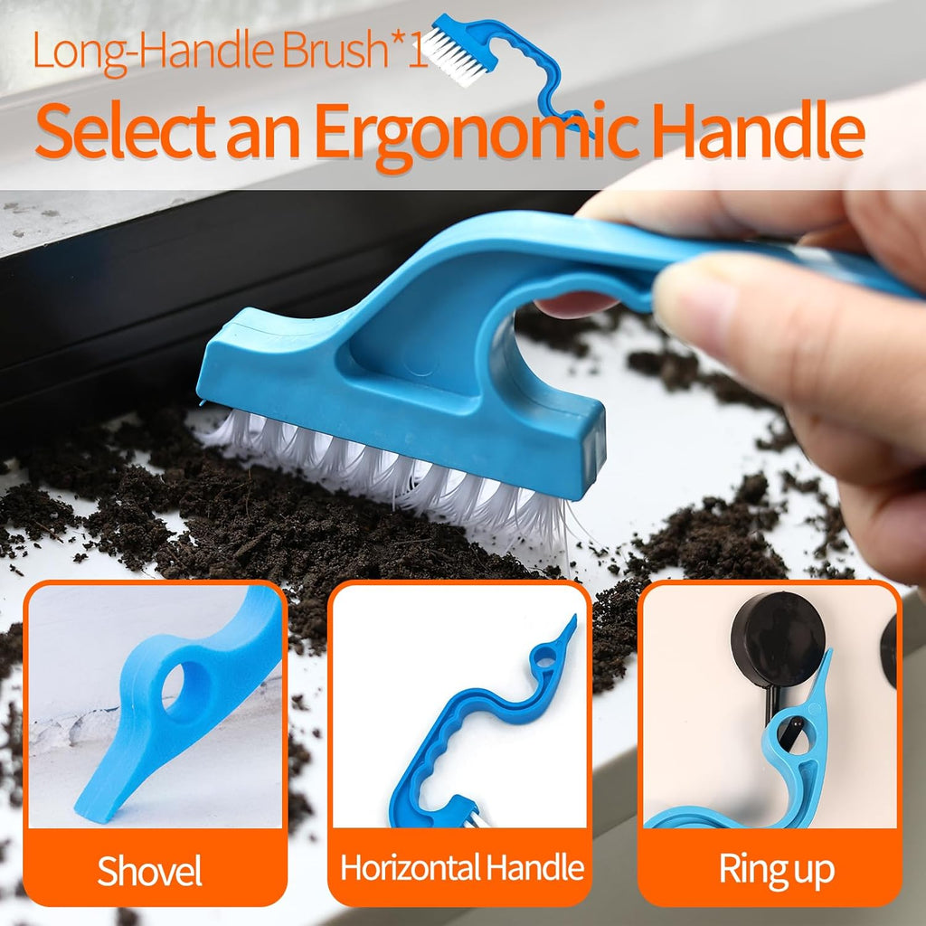 12PCS Window Screen Cleaner - Large Brush Face Mesh Screen Cleaning Brush, Detachable Window Cleaner Tool with Wet and Dry Dual Use + 9 Groove Brushes with 2 Replacement Sponges