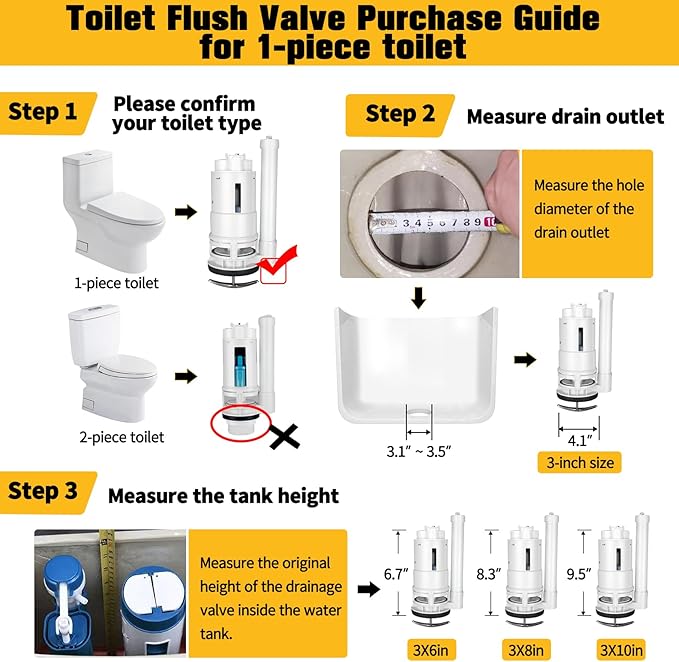 KERDE 3-Inch Water Tank Accessories Touchless Toilet Flush Kit, Automatic Toilet Flusher, Dual Flush Valve Replacement Kit, Battery Powered, One-Piece Toilet Repair,height 10in -11in (3L-24CM)