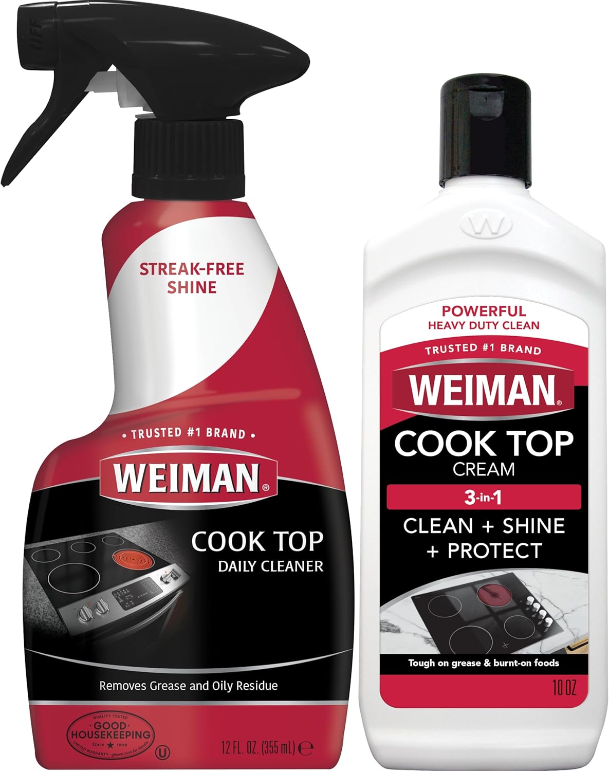 Weiman Ceramic and Glass Cooktop - 10 Ounce - Stove Top Daily Cleaner Kit - 12 Ounce - Glass Induction Cooktop Cleaning Bundle for Heavy Duty Mess Cleans Burnt-on Food