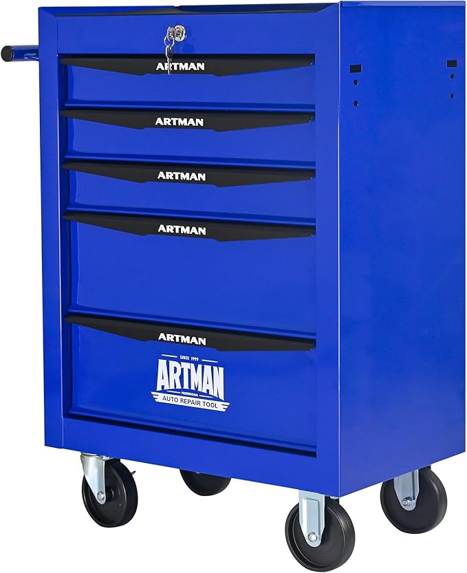 5 Drawers Rolling Tool Box on Wheels, Multifunctional Tool Chest Cabinet with Lock, Drawers Rolling Tool Cart Trolley Organizer Tool Storage Case for Warehouse,Garage,Workshop (Blue)