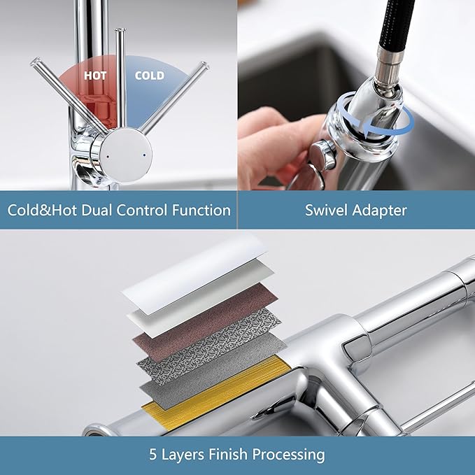 22‘’ Extra-Tall Polished Chrome Kitchen Faucets,Commercial High Arc Single Handle Kitchen Faucets with Pull Down Sprayer for Farmhouse Resist Stainless Professional Pre-Rinse