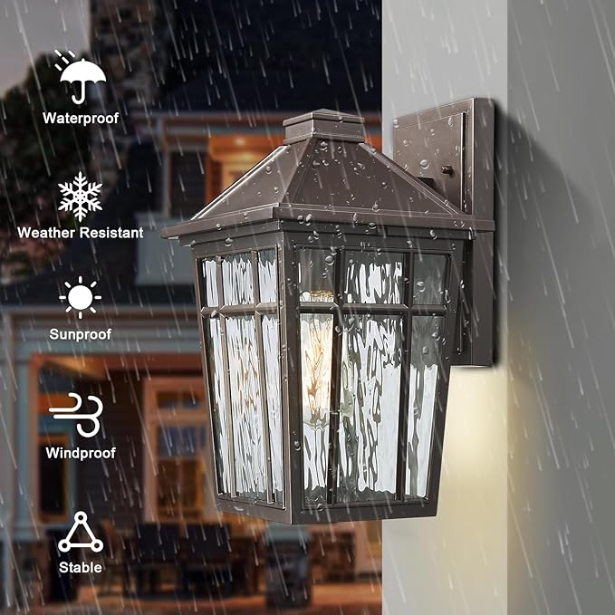 Darkaway Large Outdoor Sconce Lights Wall Light Fixtures,14inch Exterior Porch Light Outdoor Sconce Anti-Rust Waterproof Aluminum Outside Light with Water Ripple Glass for Patio Yard Doorway Garage