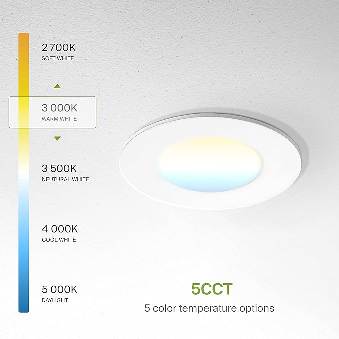 ASD 48 Pack 3 Inch LED Recessed Light 6W, 5 CCT 2700K-5000K CRI90+, IC Rated Ultra Thin Dimmable Ceiling Lights with J Box, Canless Wafer Downlight, Round Slim Panel Lighting, UL Energy Star, White