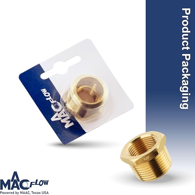 MAACFLOW brass 3/4" Male NPT to 3/8" Female NPT Adapter Reducer Hex Bushing (Thread OD1.02" - ID 0.58") (Pack of 1)