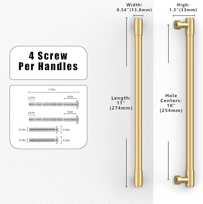 10 Pack Champagne Bronze Cabinet Pulls 10 Inch(254mm) Kitchen Cabinet Handles Cabinet Hardware for Drawer Pulls