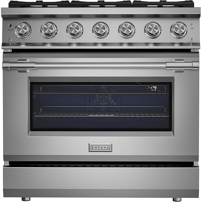 Empava 36 Inch Professional Gas Range with Convection Oven, 6 Sealed Burners (103,000 BTU Total), Wok Burner, Telescopic Racks, Porcelain Cooktop, Stainless Steel Stove, ETL Certified