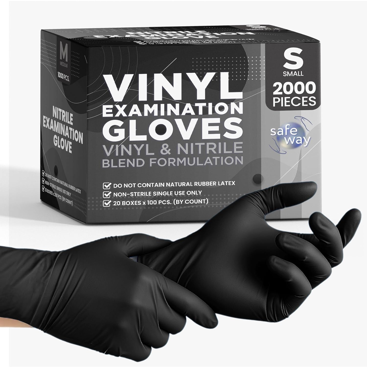 SAFEWAY USA Vinyl Disposable Gloves — Non-Latex and Powder Free, Heavy-Duty Protective and Multi-Purpose Gloves for Cleaning, Food Prep, Tattooing, Lab Works, Mechanics and More — (2000 pcs, Small)