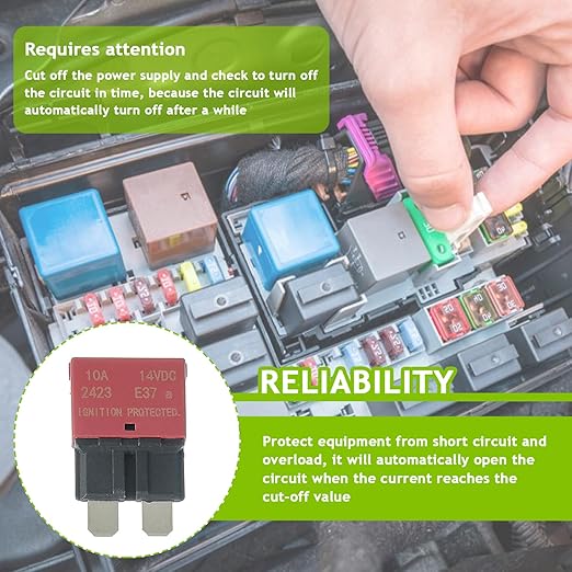 10A DC 12V-14V Auto Reset Circuit Breaker ATC/ATO Low Profile T1 Mini Blade Fuses Breakers for Car Trucks Marine Boat RV Solar and More,2 Pack