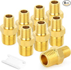 GASHER Brass Reducing Hex Nipples,1/2 Inch NPT Male x 3/8 Inch NPT Male Brass Pipe Adapter Fittings Reducing Nipples Connector（8Pcs）