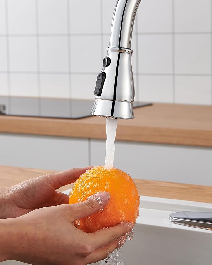 Kitchen Faucet Head Replacement, Pull Down Faucet Spray Head, 3 Function Faucet Tap Spout Sprayer Nozzle for Kitchen Faucet with 11 Adapters, Chrome