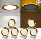 ZYC Recessed Lighting 6 Inch - 12W 1100LM LED Recessed Ceiling Light with Night Light,2700K/3000K/4000K/5000K/6000K Selectable Ultra-Thin Lighting,Dimmable Canless Wafer Downlight,Pack of 6（Gold）.