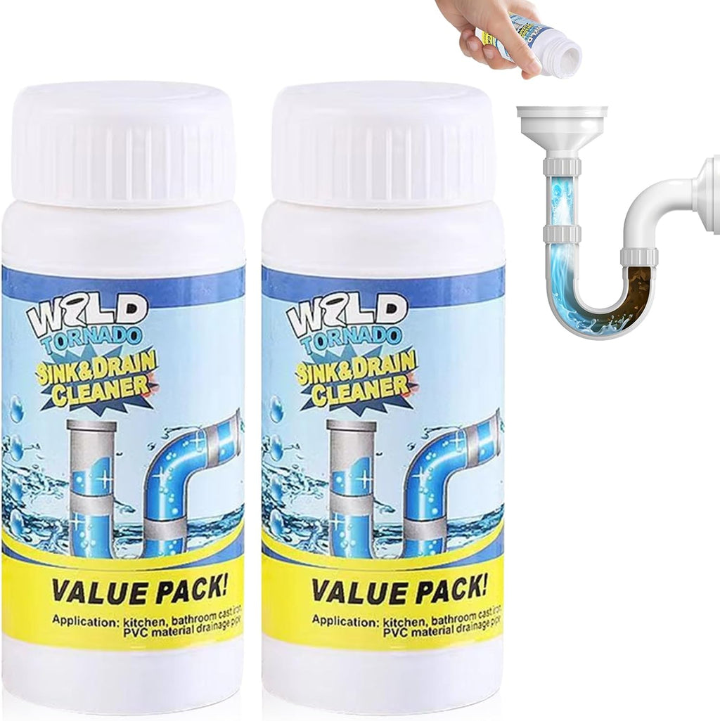 Wild Tornado Powerful Pipe Dredging Agent, Wild Tornado Sink & Drain Cleaner Powder, Pipeline Dredging Agent for Kitchen & Bathroom Portable Powder Cleaning Tool (2PCS)