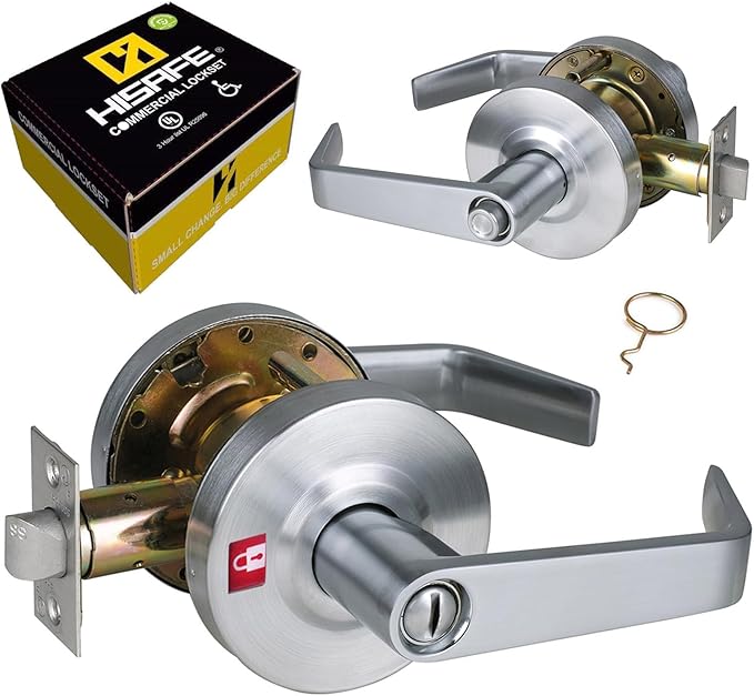 Privacy Commercial Door Locks Heavy Duty Grade 2 Lever for Commercial Bathroom, Non-Handed, UL 3 Hour Fire Rated, ADA Compliant, Satin Chrome Finish 26D, 2-3/4''Backset, X-XG-BK-70