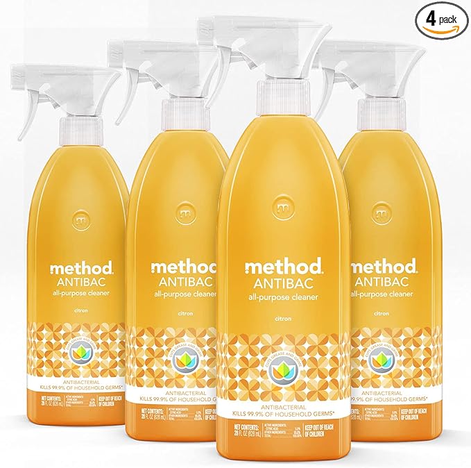 Method Antibacterial All-Purpose Cleaner Spray, Citron, Kills 99.9% of Household Germs, 28 Fl Oz, (Pack of 4)
