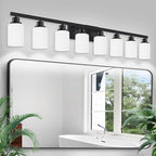 8-Light Bathroom Light Fixtures Over Mirror, 52inch Modern Matte Black Vanity Lights with White Frosted Glass Shade, Bathroom Wall Lamp Sconces for Mirror Bedroom, Living Room Hallway