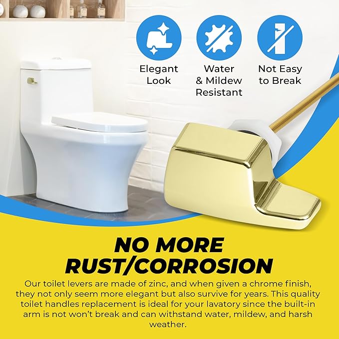 Universal Side Mount Toilet Handle Tank Flush Lever - Modern Durable Toilet Bowl Handles Side Mount - Also Replaces Eljer Toilet Handle & THU004-CP Toto Toilet Handle Replacement (Brass Polished)
