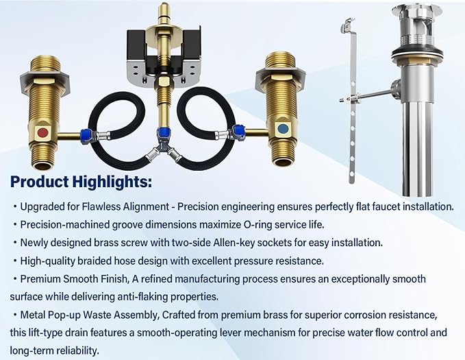 Upgraded Series Rough-In Valve with Drain Assembly,1/2-Inch IPS Connections,Compatible with Moen Widespread Bathroom Sink Faucet,S9000-series,Brass Construction