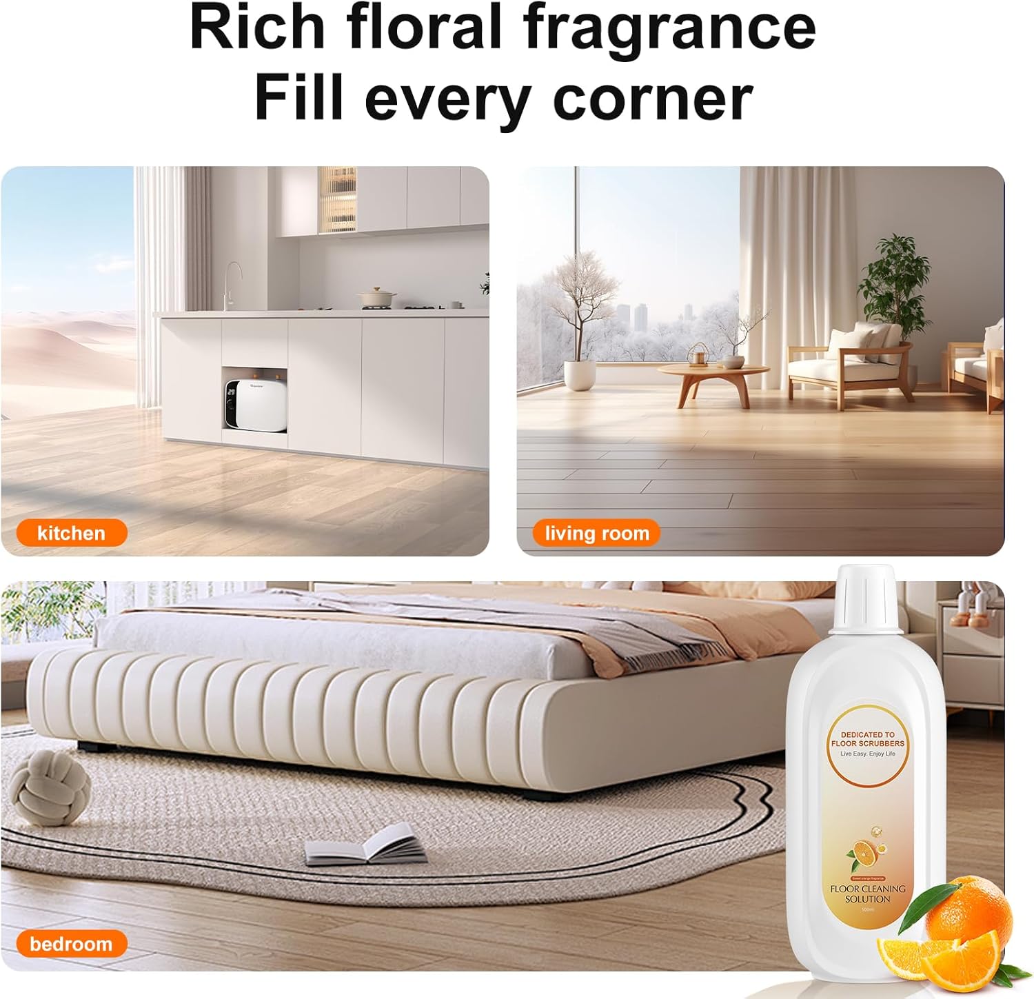 Floor Cleaning Solution Compatible With Tineco, Deep Cleans for Multiple Hard Floors, Suitable With All Robot Vacuums with Mopping and Cordless Wet/Dry Vacuum Mop (Sweet Orange 1 Bottle)