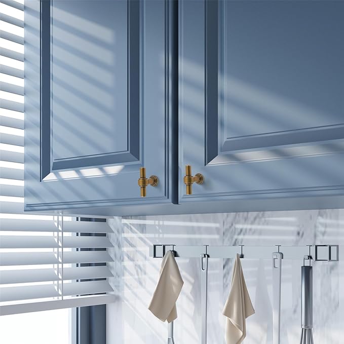 Amerdeco 10 Pack Antique Brass Cabinet Knobs 1.46 Inch(37mm) Single Hole Cabinet Handles Rectangle Drawer Knobs and Pulls for Bathroom Cabinets ZH0069