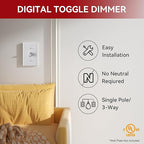 AIDA Toggle Slide Dimmer Switch for Dimmable LED Light/CFL/Incandescent 600 Watt max, Single-Pole or 3-Way, Rocker On/Off Wall Switch with Dimmer Slider, Wall Plate NOT Included, UL, White, 10 Pack