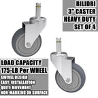 3-Inch Swivel Stem Caster, 7/16-Inch Stem Diameter Rubber Wheel, Heavy Duty TPR Replacement Wheels for Rubbermaid Mop Bucket Cart Grill Casters - 4 Pack