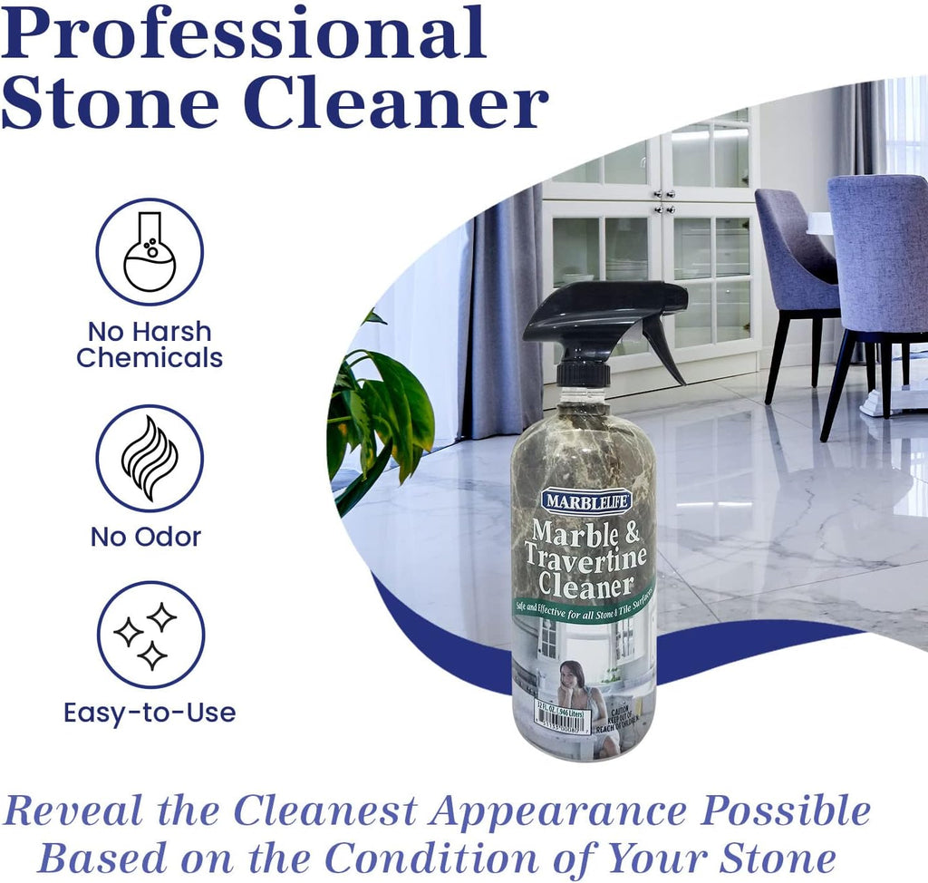Marblelife InterCare Marble and Travertine Cleaner, Natural Stone & Terrazzo Liquid Cleaner, Shower & Tile Surface Care, Floor, Walls & Countertop Cleaner and Degreaser, Refill Gallon
